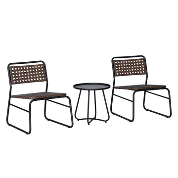 Freja 3-Piece Mid-Century Modern Faux Rattan Conversation Outdoor Patio Set - JONATHAN Y